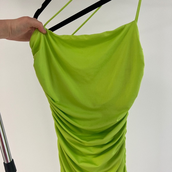COPY - Revolve Superdown Sierra Ruched Mini Dress Neon Green - Picture 3 of 6